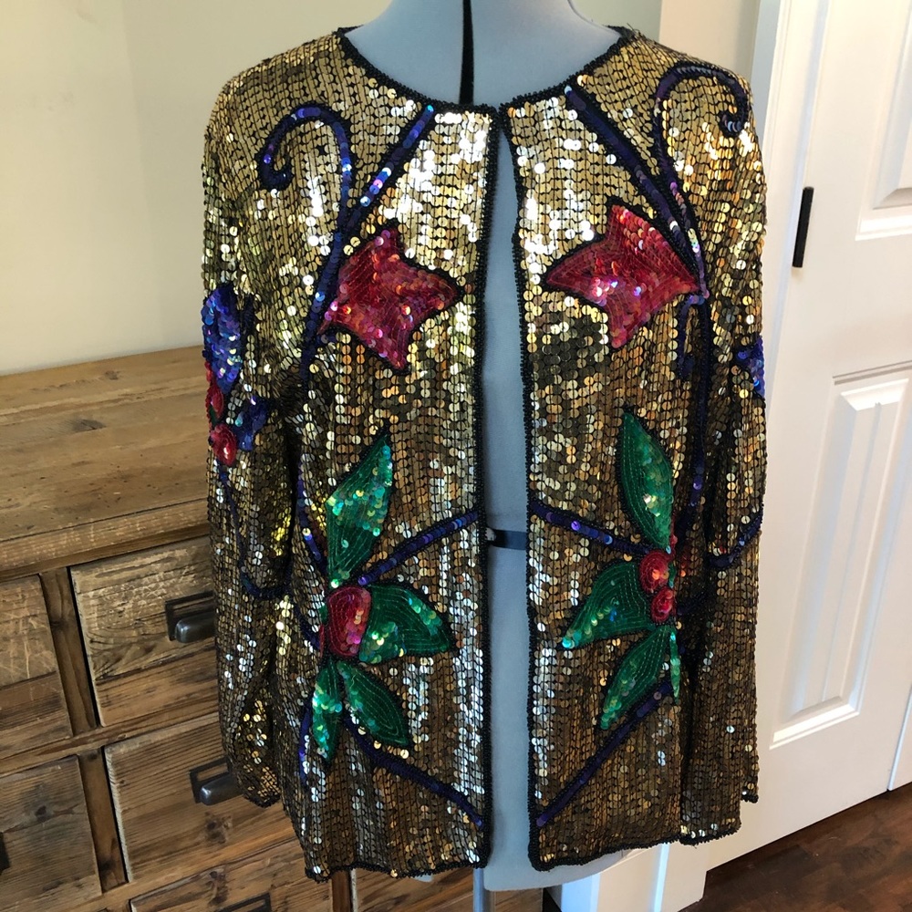 JEAN for JOSEPH LE BON Silk Sequin Cardigan XL